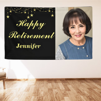 Elegant Happy Retirement Gold Photo  Banner