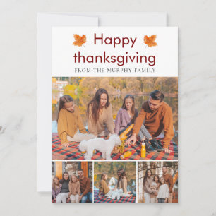 Elegant  Happy Thanksgiving Autumn Leaves 4 Photo Holiday Card