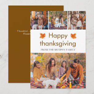 Elegant  Happy Thanksgiving Autumn Leaves 4 Photo Holiday Card