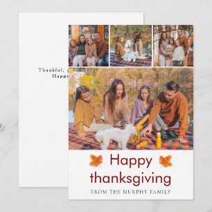 Elegant  Happy Thanksgiving Autumn Leaves 4 Photo Holiday Card