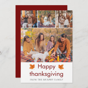 Elegant  Happy Thanksgiving Autumn Leaves 4 Photo Holiday Card