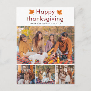 Elegant  Happy Thanksgiving Autumn Leaves 4 Photo Holiday Postcard