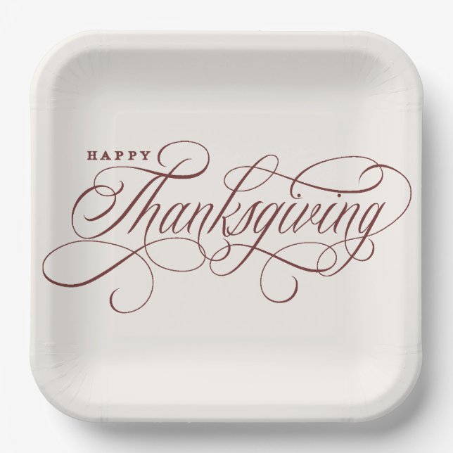 Elegant Happy Thanksgiving script design Paper Pla Paper Plate (Front)