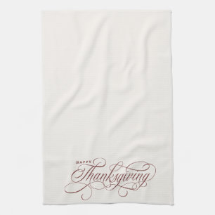 Elegant Happy Thanksgiving script design Tea Towel