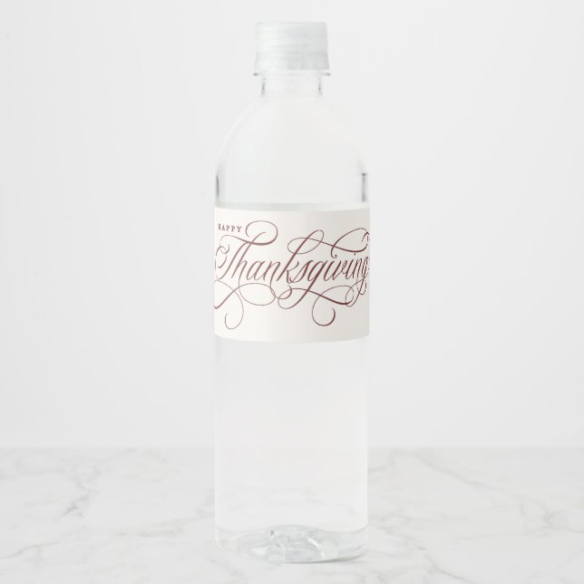 Elegant Happy Thanksgiving script design Water Bottle Label (Front)