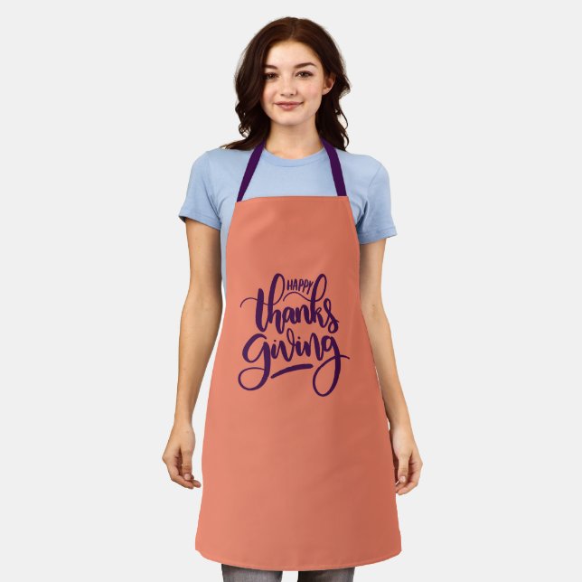Elegant Happy Thanksgiving Typography Apron (Worn)
