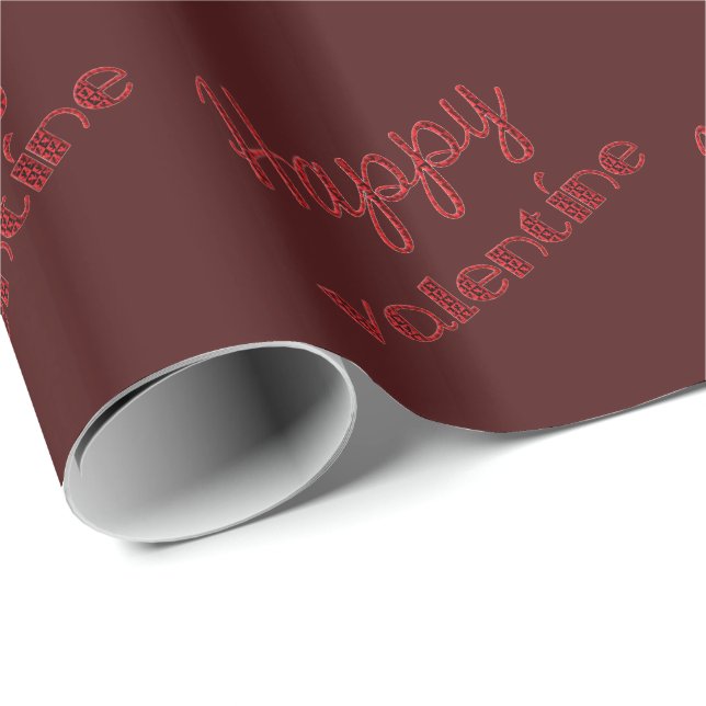 Elegant Happy Valentine Typography Dark Red Wrapping Paper (Roll Corner)