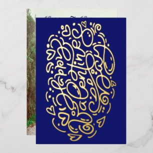 Elegant Happy Valentine's Day  Dark Blue One Photo Foil Holiday Card