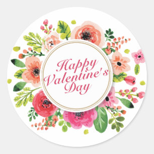 Elegant Happy Valentine's Day Floral Frame Sticker