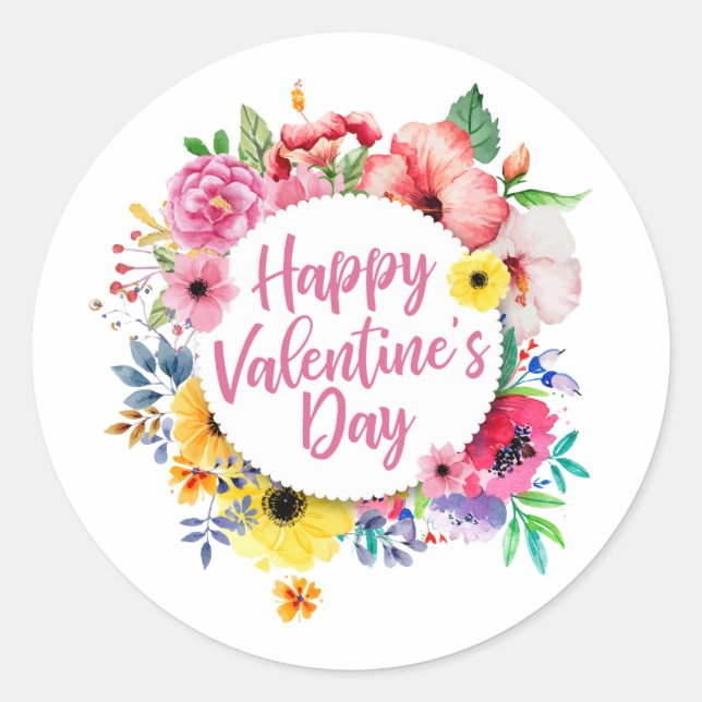 Elegant Happy Valentine's Day Floral Sticker Seal (Front)