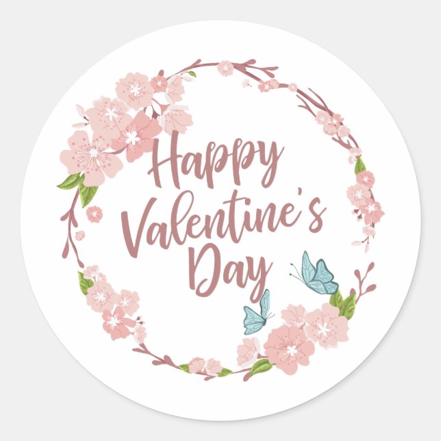 Elegant Happy Valentine's Day Floral Sticker Seal (Front)