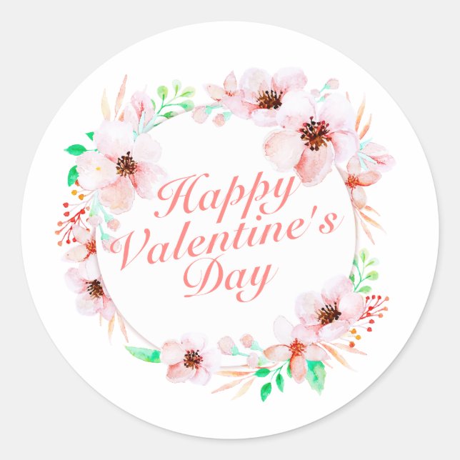 Elegant Happy Valentine's Day Floral Sticker Seal (Front)