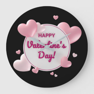 Elegant Happy Valentine's Day Large Clock
