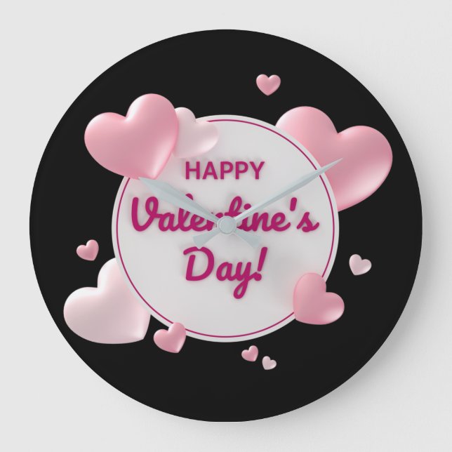 Elegant Happy Valentine's Day Large Clock (Front)