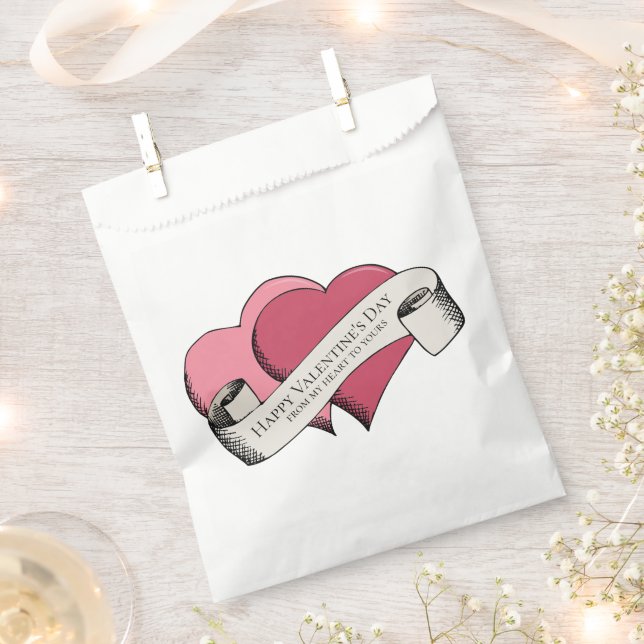 Elegant Happy Valentine's Day Pink Hearts Favour Bags (Clipped)