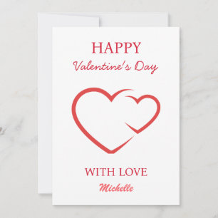 Elegant Happy Valentine's Day Red Heart on White   Holiday Card