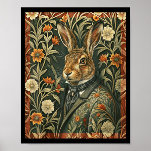 Elegant hare in evening attire vintage woodland poster