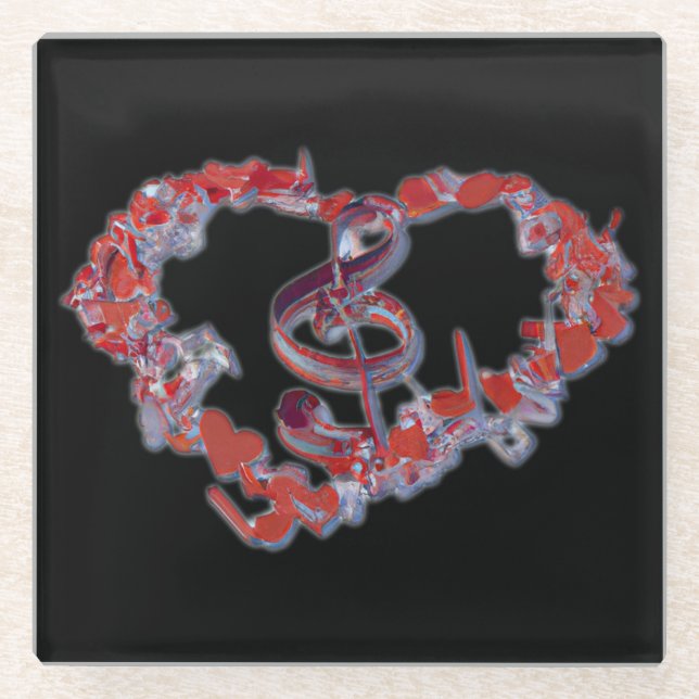 Elegant Harmony: Love Heart Music Symbol Glass Coaster (Front)