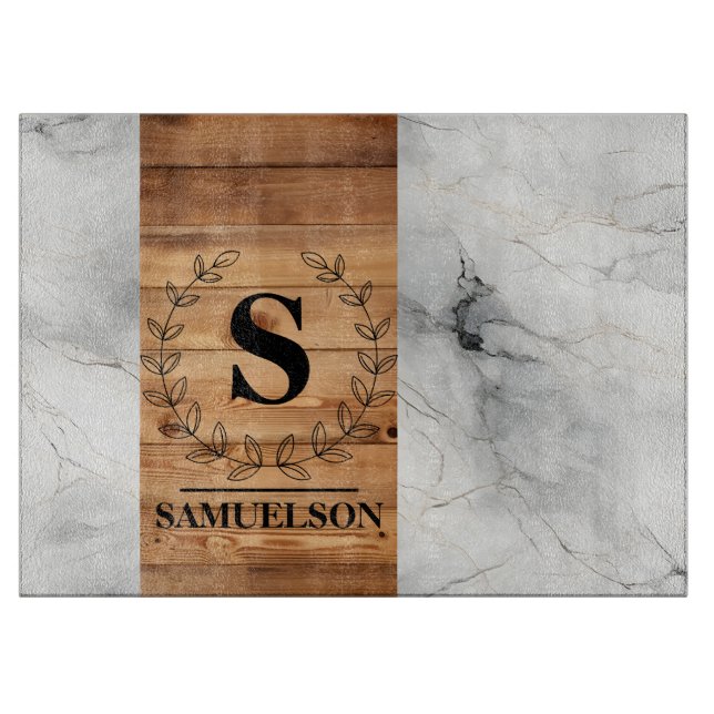 Elegant Harmony: Wood & Marble Cutting Board (Front)
