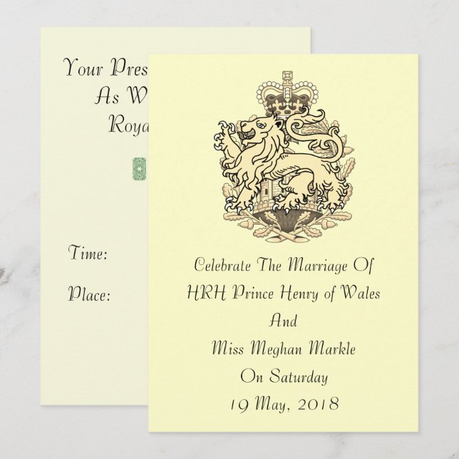 Elegant Harry & Meghan Royal Wedding Invitation (Front/Back)