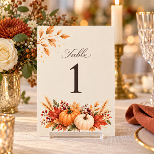Elegant Harvest Pumpkin Fall Wedding Table Number