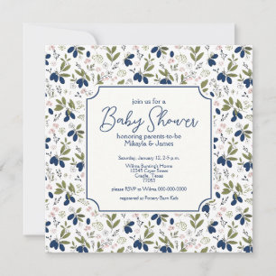 Elegant Haskap Berry Pink Flowers Baby Shower Invitation
