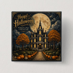 Elegant Haunted Manor Halloween 15 Cm Square Badge