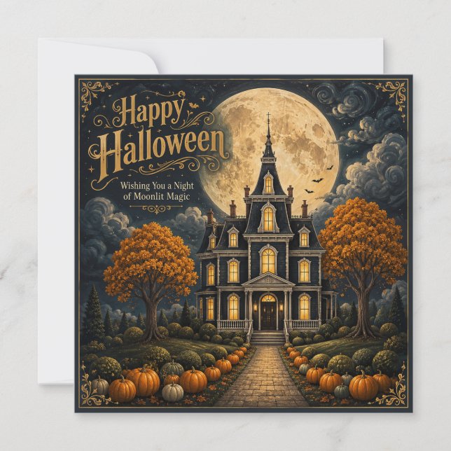 Elegant Haunted Manor Halloween Card (Front)