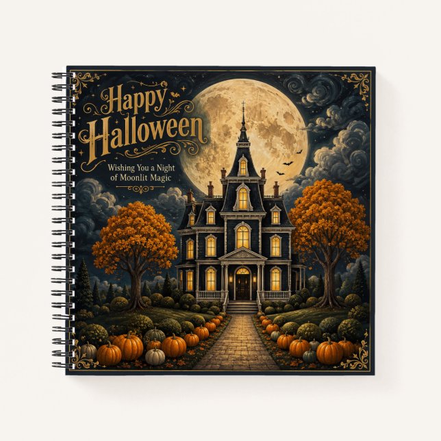 Elegant Haunted Manor Halloween Notebook (Front)