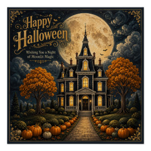 Elegant Haunted Manor Halloween Poster