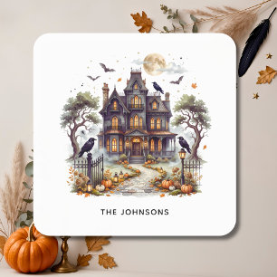 Elegant Haunted Manor Halloween Square Sticker