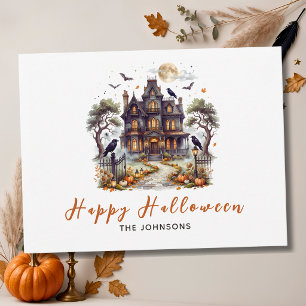 Elegant Haunted Manor Happy Halloween Postcard