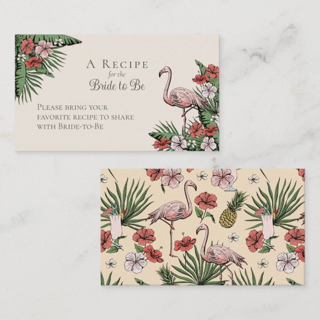 Elegant Hawaiian Bridal Shower Floral Recipe Enclosure Card (Front/Back)