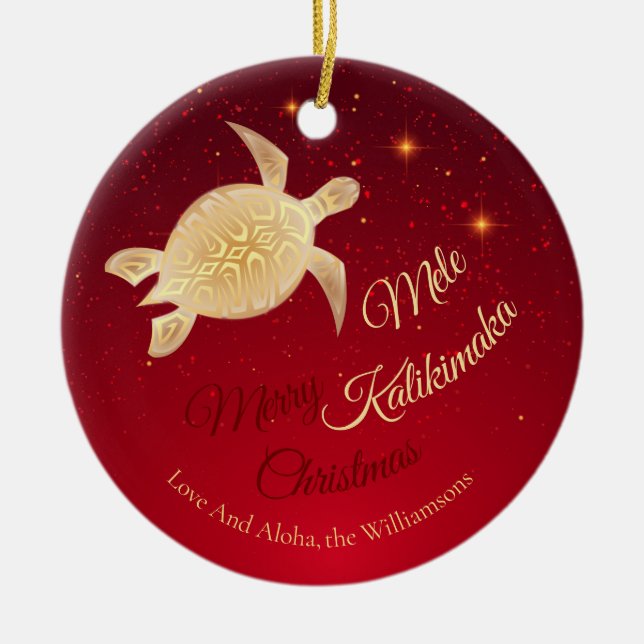 Elegant Hawaiian Christmas Ceramic Tree Decoration (Front)