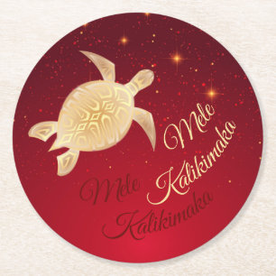 Elegant Hawaiian Christmas Round Paper Coaster