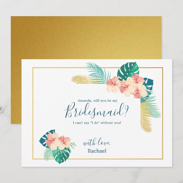 Elegant Hawaiian Hibiscus Be My Bridesmaid Card (Front/Back)