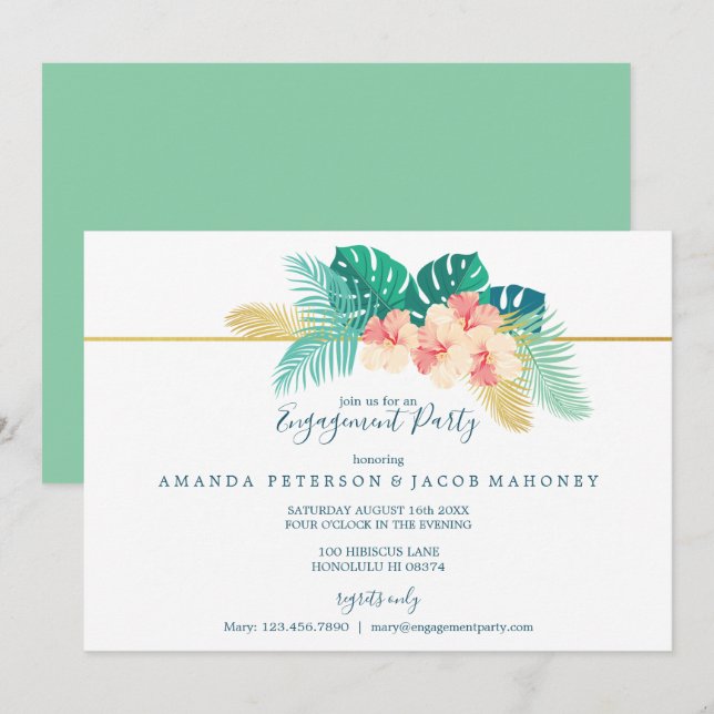 Elegant Hawaiian Hibiscus Wedding Engagement Party Invitation (Front/Back)