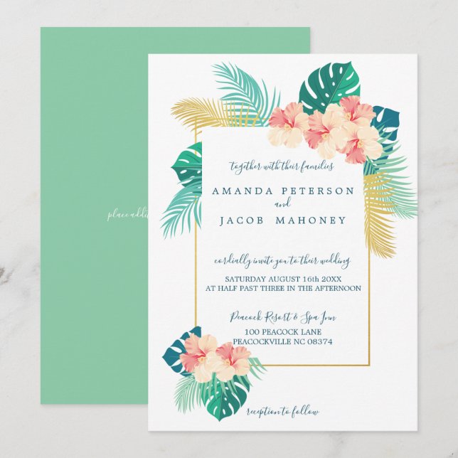 Elegant Hawaiian Hibiscus Wedding Invitations (Front/Back)
