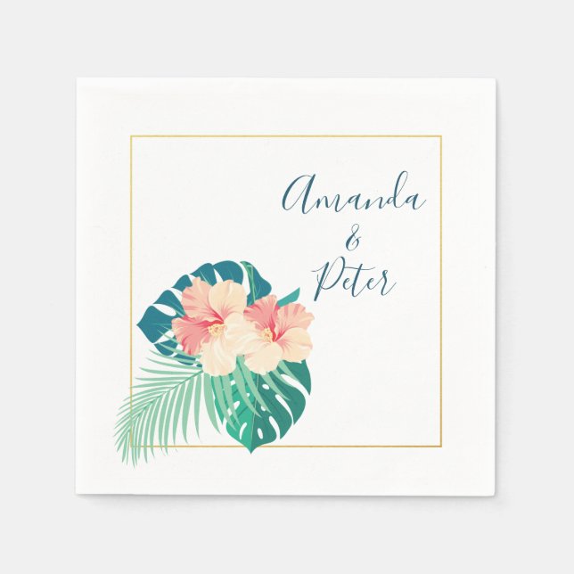 Elegant Hawaiian Hibiscus Wedding Paper Napkins (Front)