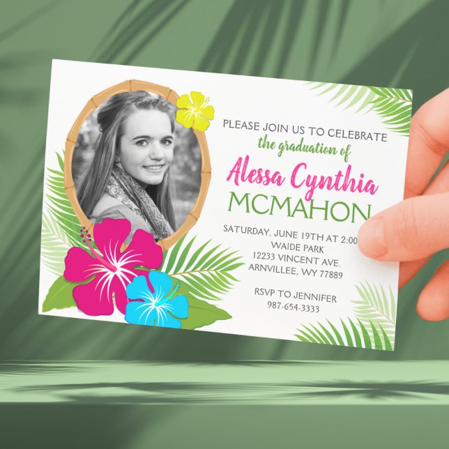 Elegant Hawaiian Luau Graduation Photo Invitation (Tropical Luau Graduation 1 Photo Invitation. Available Printed with envelopes or Digital Download)