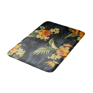 Elegant Hawaiian Orange Hibiscus Flower Pattern Bath Mat