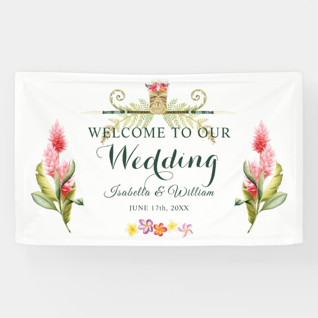 Elegant Hawaiian Tiki Tropical Summer Wedding Banner (Horizontal)