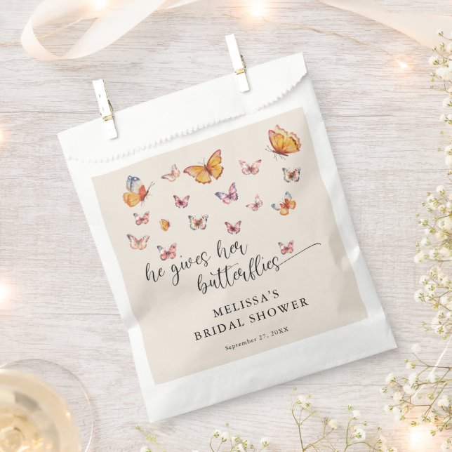 Elegant He Gives Me Butterflies Bridal Shower Favour Bags (Clipped)