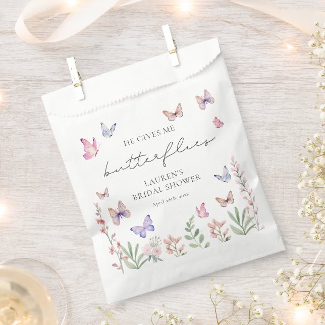 Elegant He Gives Me Butterflies Bridal Shower Favour Bags (Clipped)