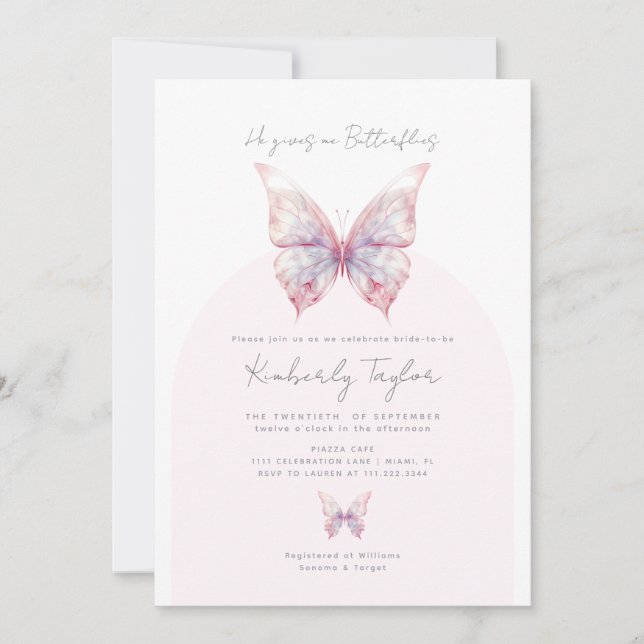 Elegant He Gives Me Butterflies Bridal Shower Invitation (Front)