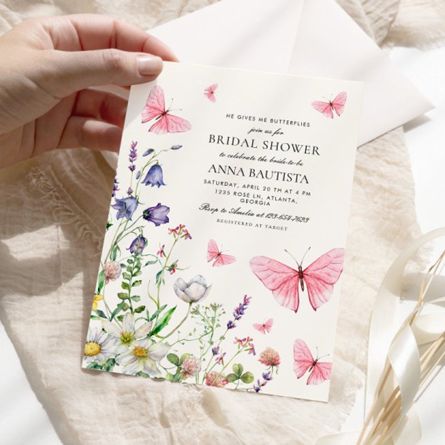 Elegant He Gives Me Butterflies Bridal Shower Invitation (Creator Uploaded)