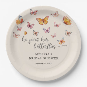 Elegant He Gives Me Butterflies Bridal Shower Paper Plate