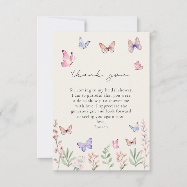 Elegant He Gives Me Butterflies Bridal Shower Thank You Card (Front)
