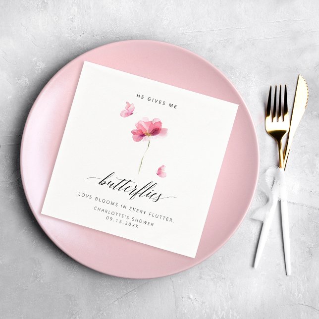 Elegant He Gives Me Butterflies Floral Napkin (Creator Uploaded)