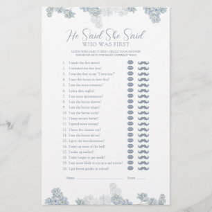 Elegant He Said She Said Dusty Blue Shower Game